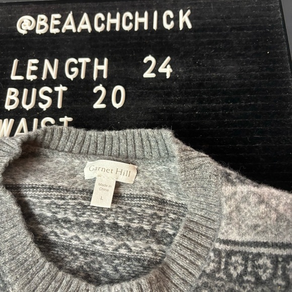 Garnet Hill Mens Sweater Pullover ExtraFine Merino Wool Gray Large Fair Isle - Picture 8 of 8